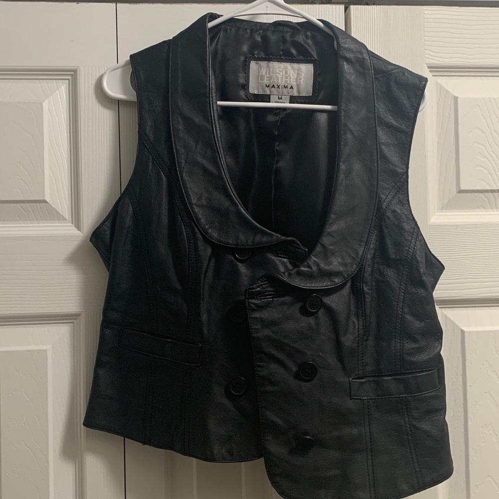 Wilson Leather Maxima Women's Leather Vest Christian Motorcycle Assoc Logo SZ M